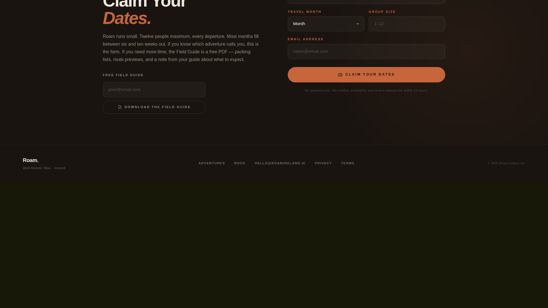 Roam - Immersive Adventure Landing Page Template
