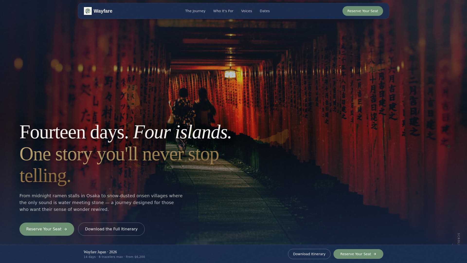 Wayfare - Immersive Adventure Landing Page Template