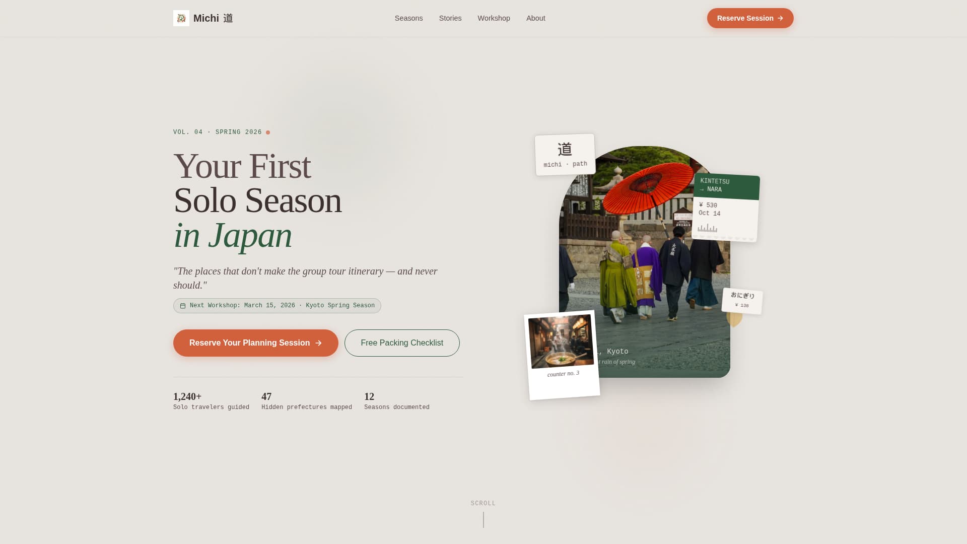 Michi - Immersive Solotravel Landing Page Template