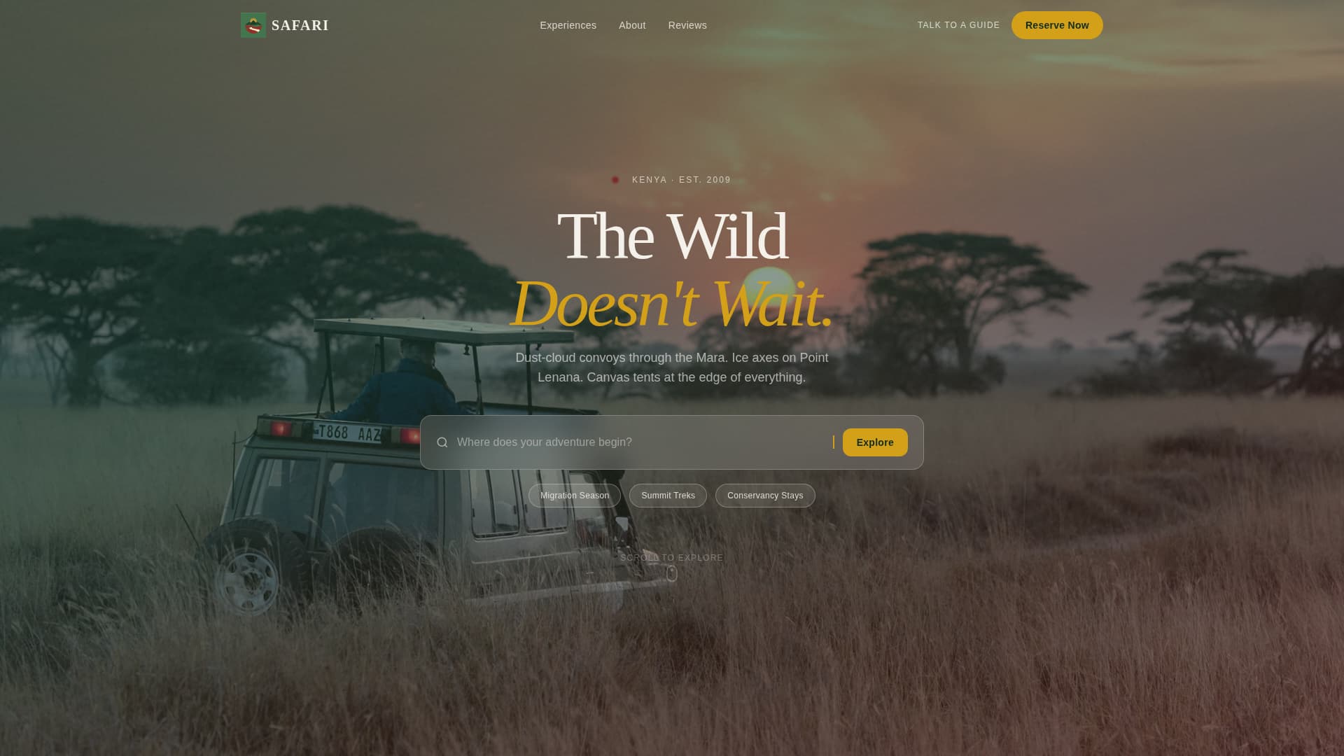 Safari - Cinematic Adventure Landing Page Template