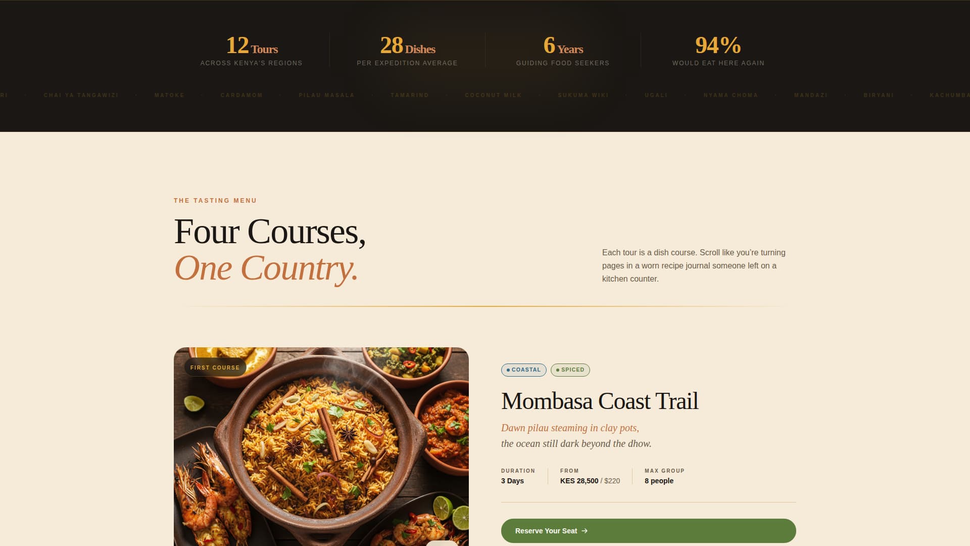 Safari - Immersive Culinary Landing Page Template