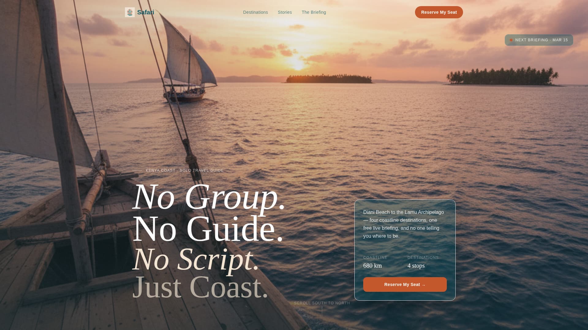 Safari - Immersive Solotravel Landing Page Template