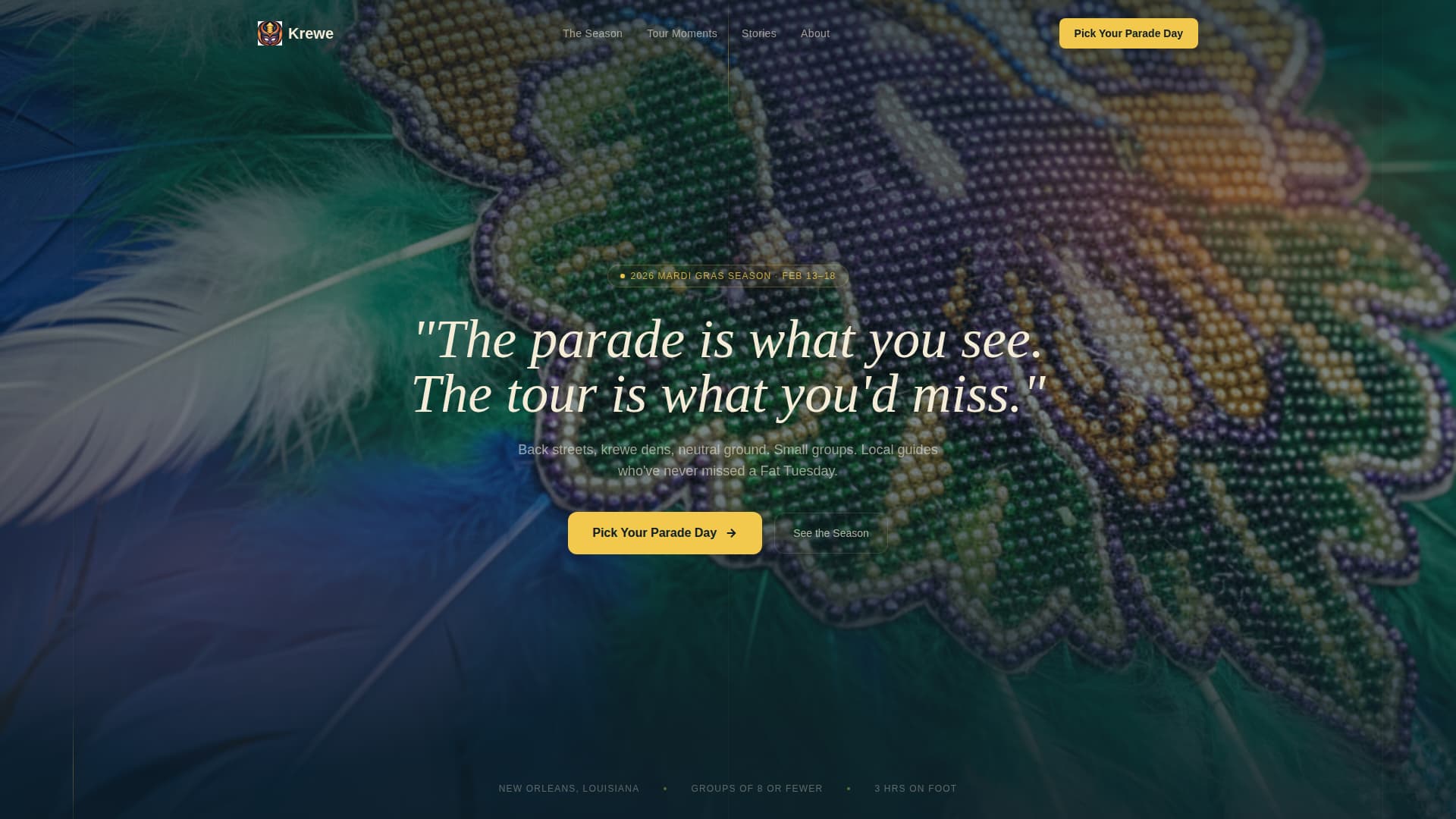 Krewe - Immersive Mardigras Landing Page Template