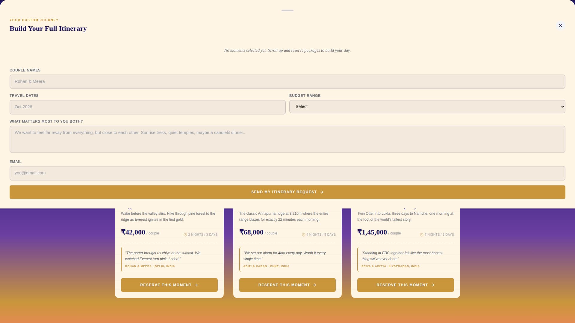 Namaste - Enchanting Honeymoon Landing Page Template