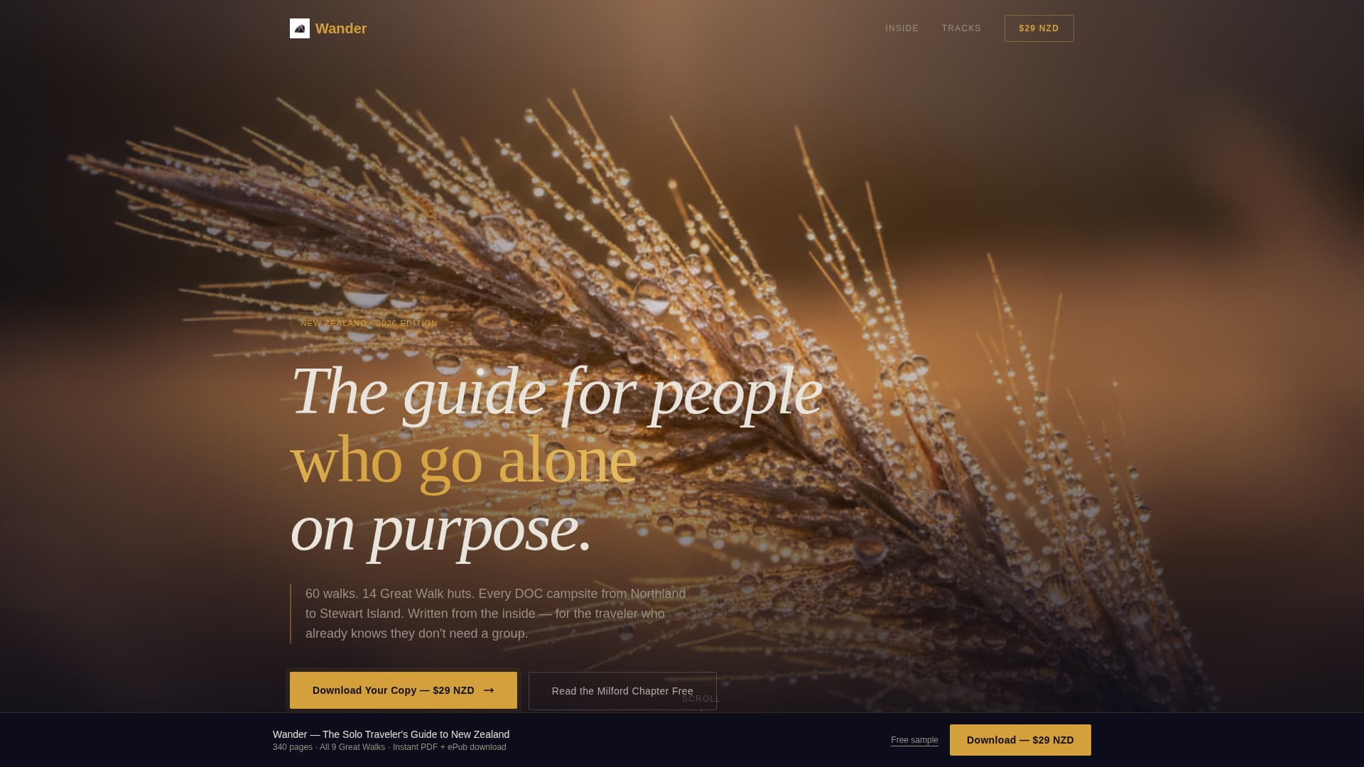 Wander - Immersive Solotravel Landing Page Template