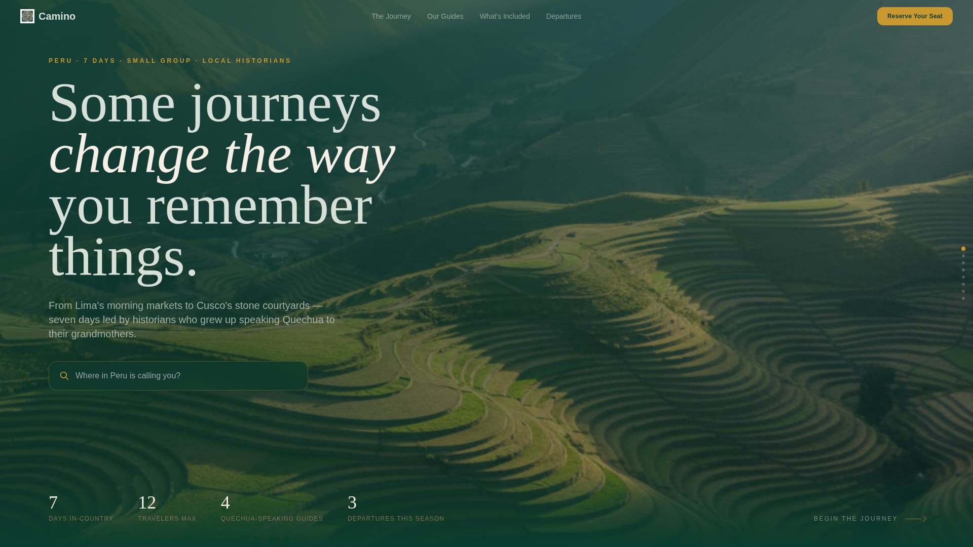 Camino - Immersive Peru Landing Page Template