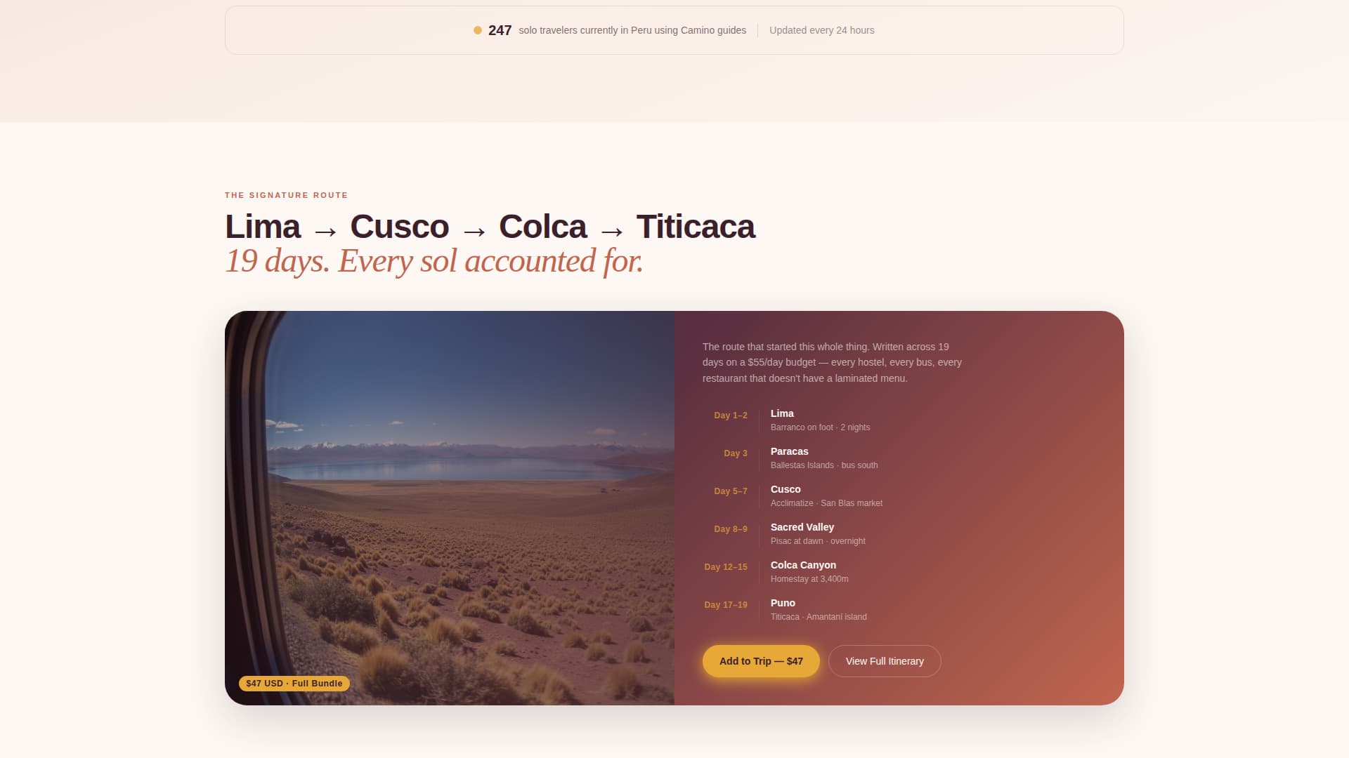 Camino - Immersive Solo Travel Landing Page Template