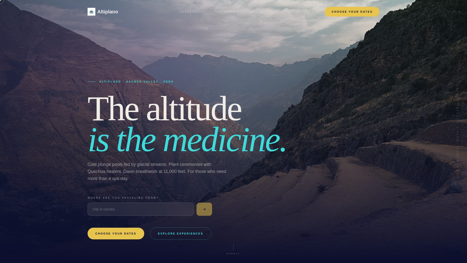 Altiplano - Immersive Retreat Landing Page Template