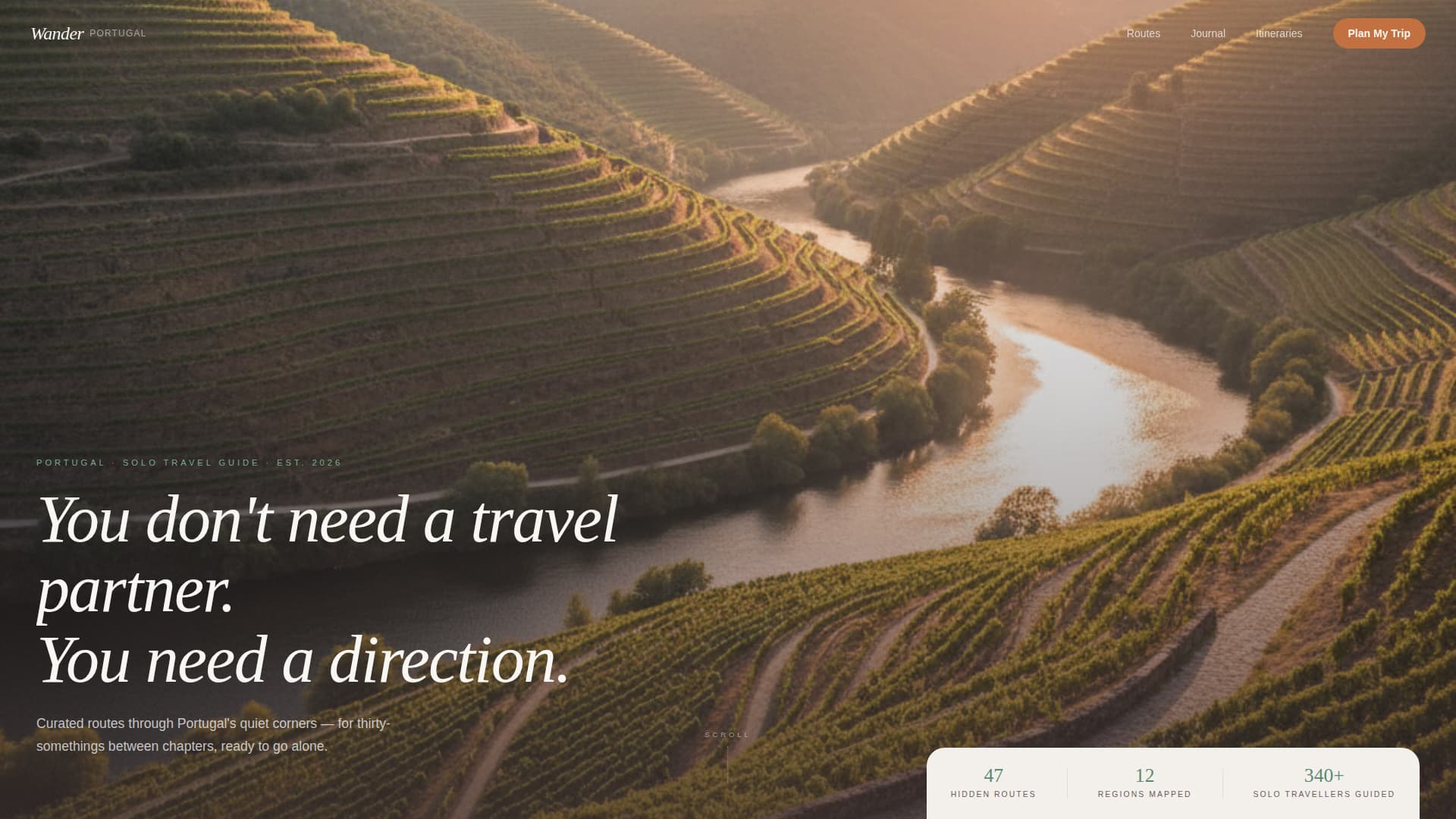 Wander - Cinematic Solotravel Landing Page Template