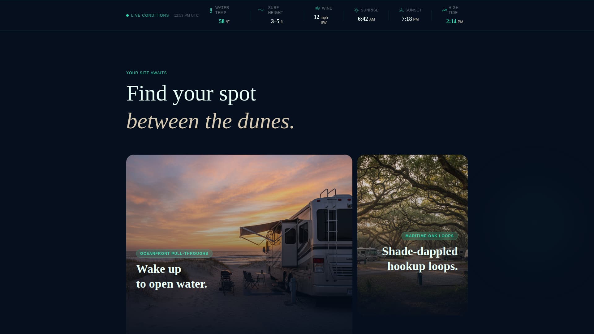 Tidebreak - Oceanfront Campground Landing Page Template