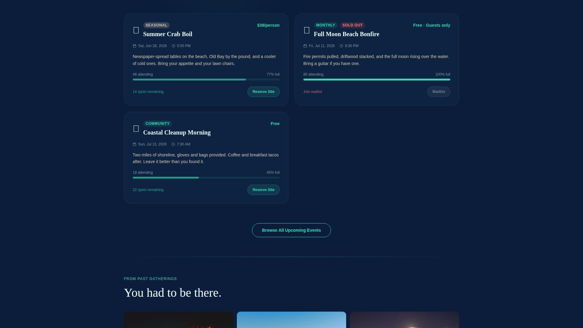 Tidebreak - Oceanfront Campground Landing Page Template
