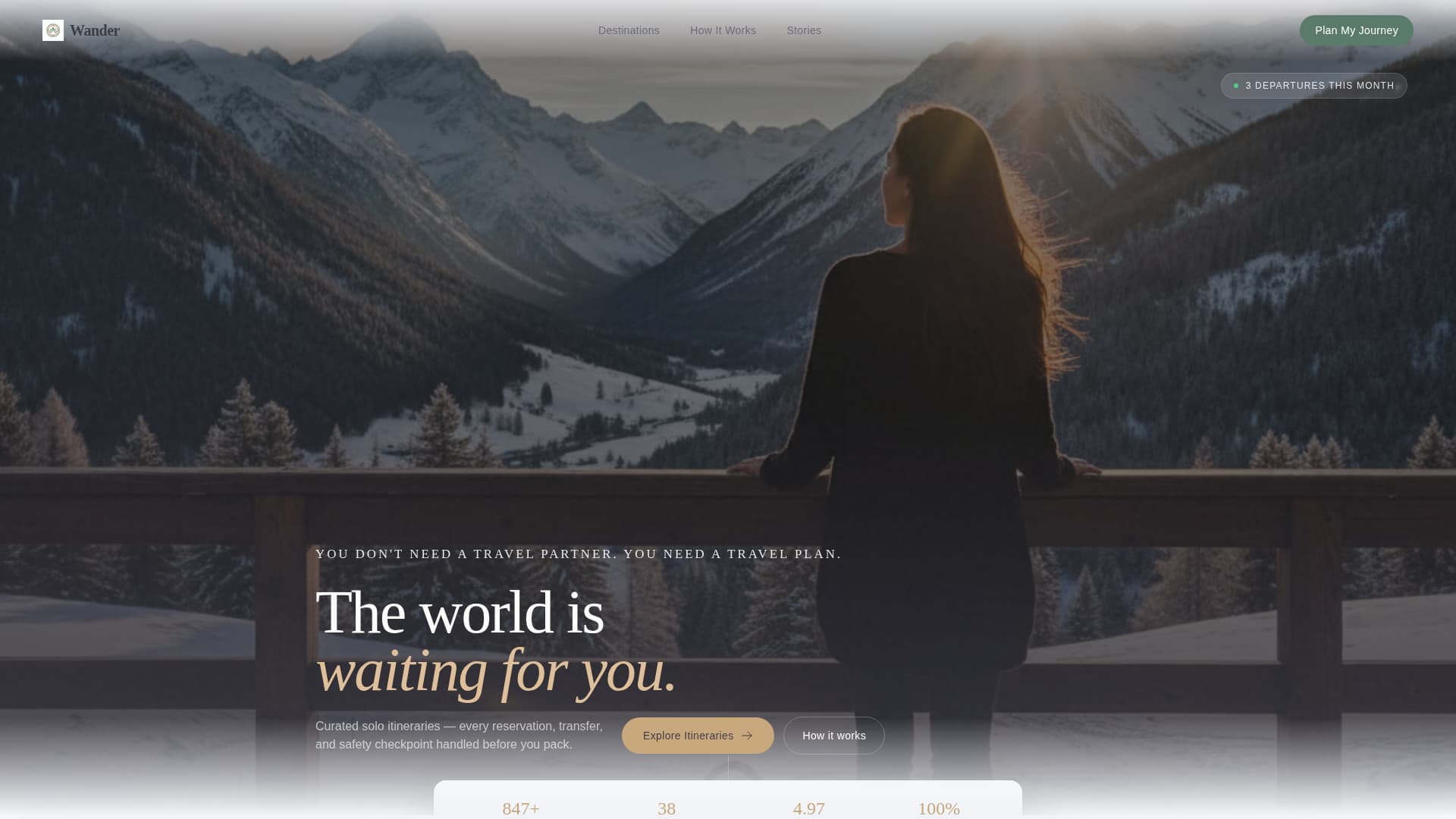 Wander - Immersive Solo Travel Landing Page Template