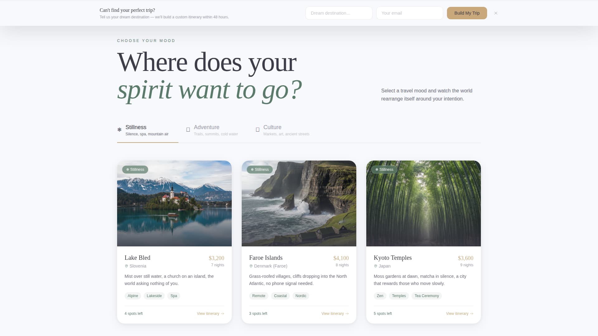Wander - Immersive Solo Travel Landing Page Template