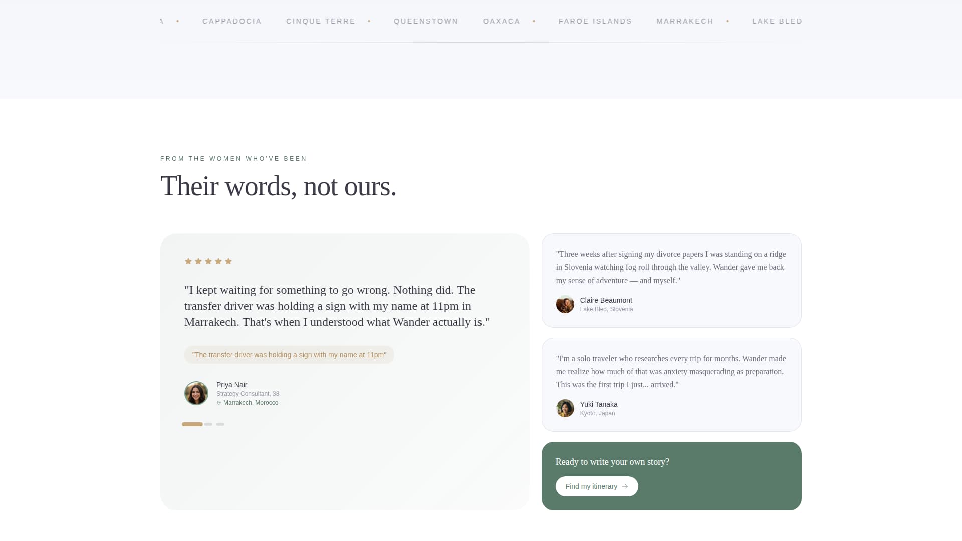 Wander - Immersive Solo Travel Landing Page Template