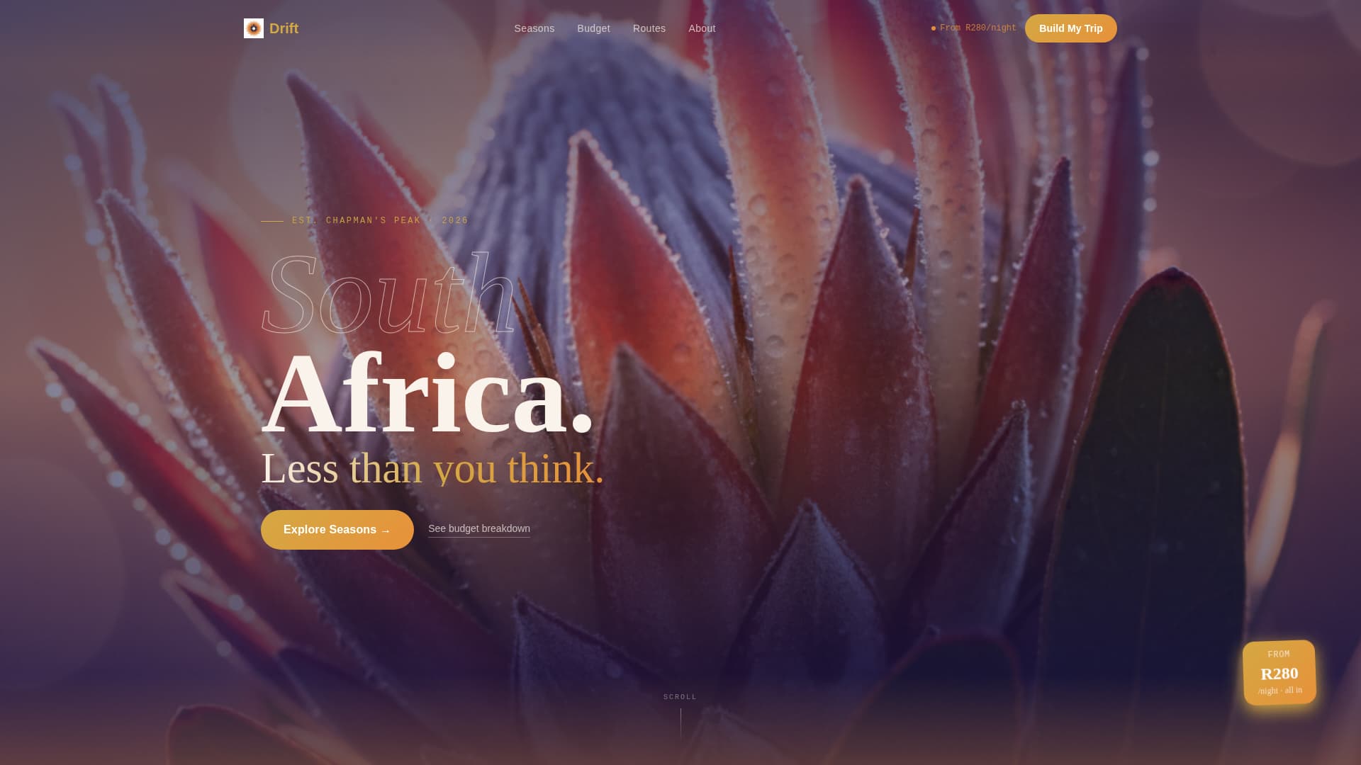Drift - Immersive Budget Travel Landing Page Template