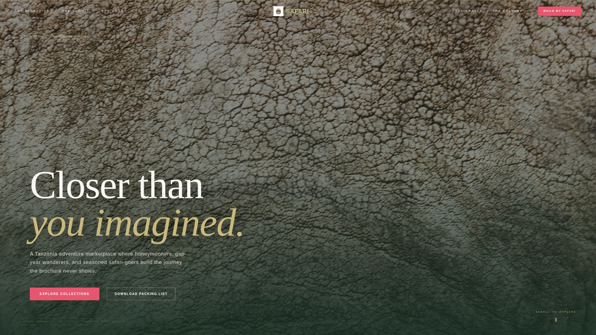 Safari - Immersive Adventure Landing Page Template