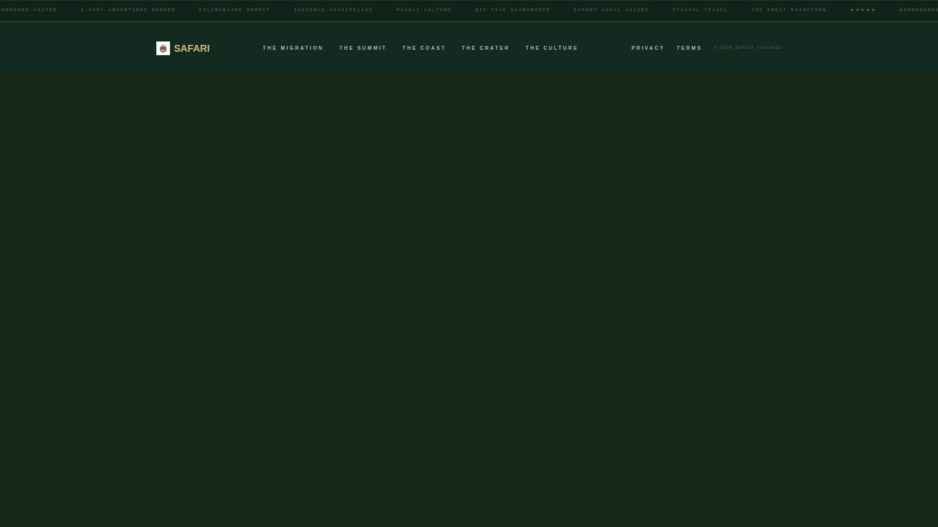 Safari - Immersive Adventure Landing Page Template
