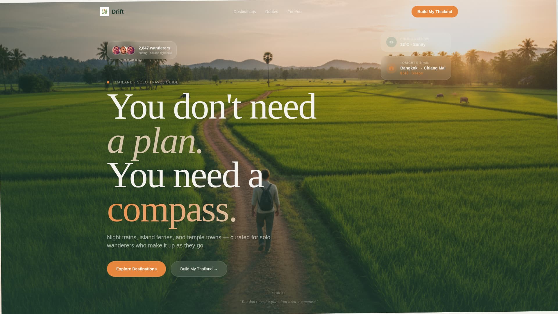Drift - Wanderlust Solo Travel Landing Page Template