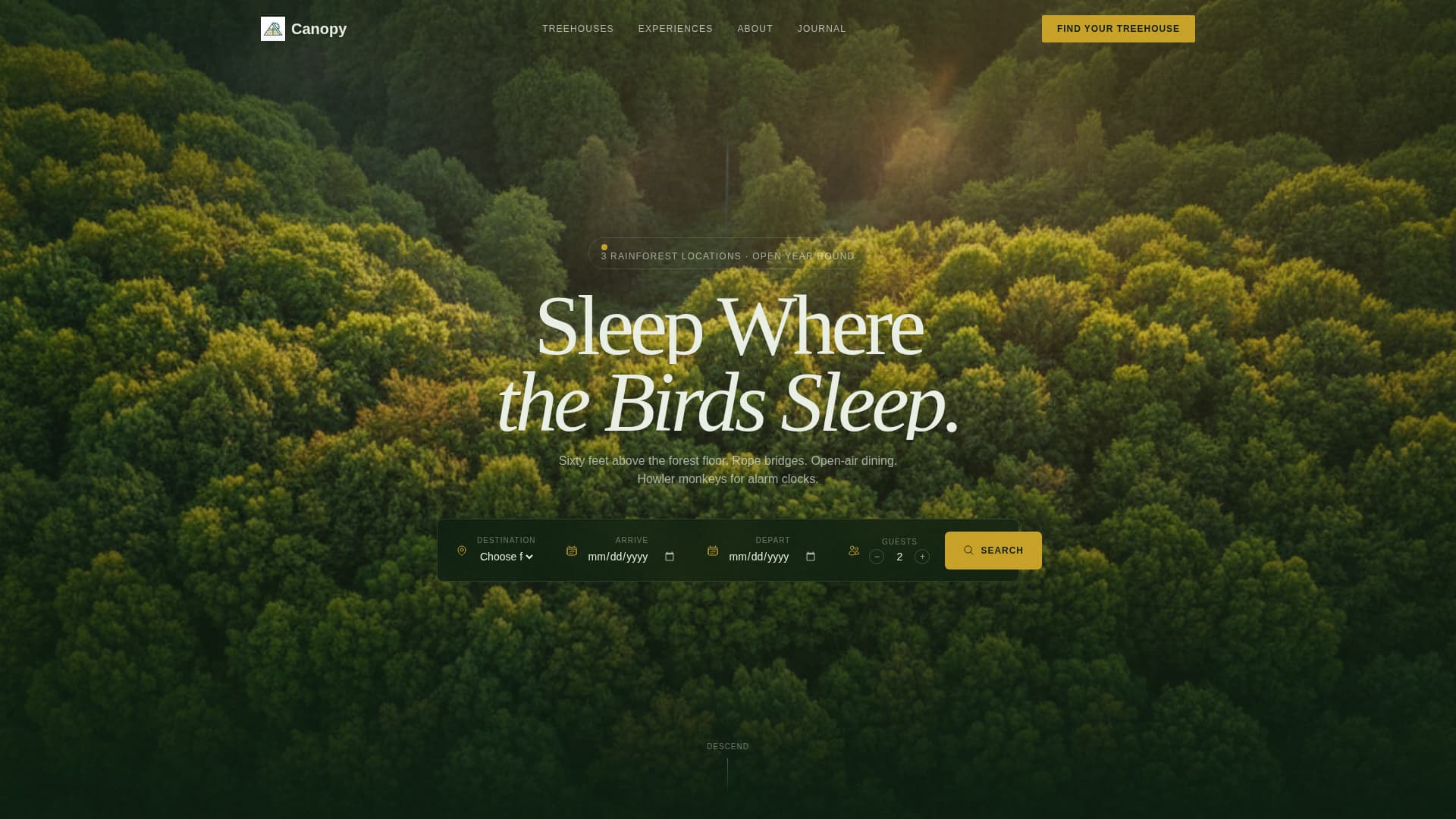 Canopy - Immersive Treehouse Landing Page Template