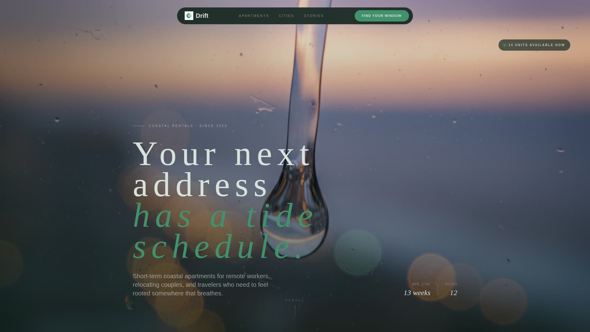 Drift - Immersive Coastal Rental Landing Page Template