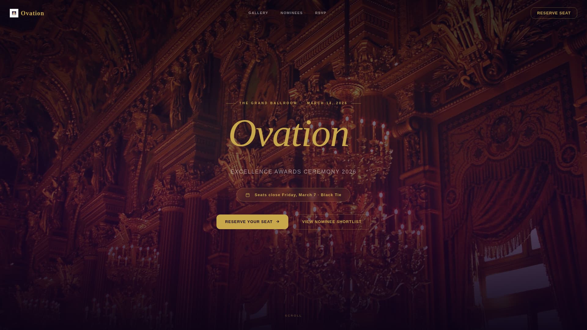 Ovation - Cinematic Awards Landing Page Template