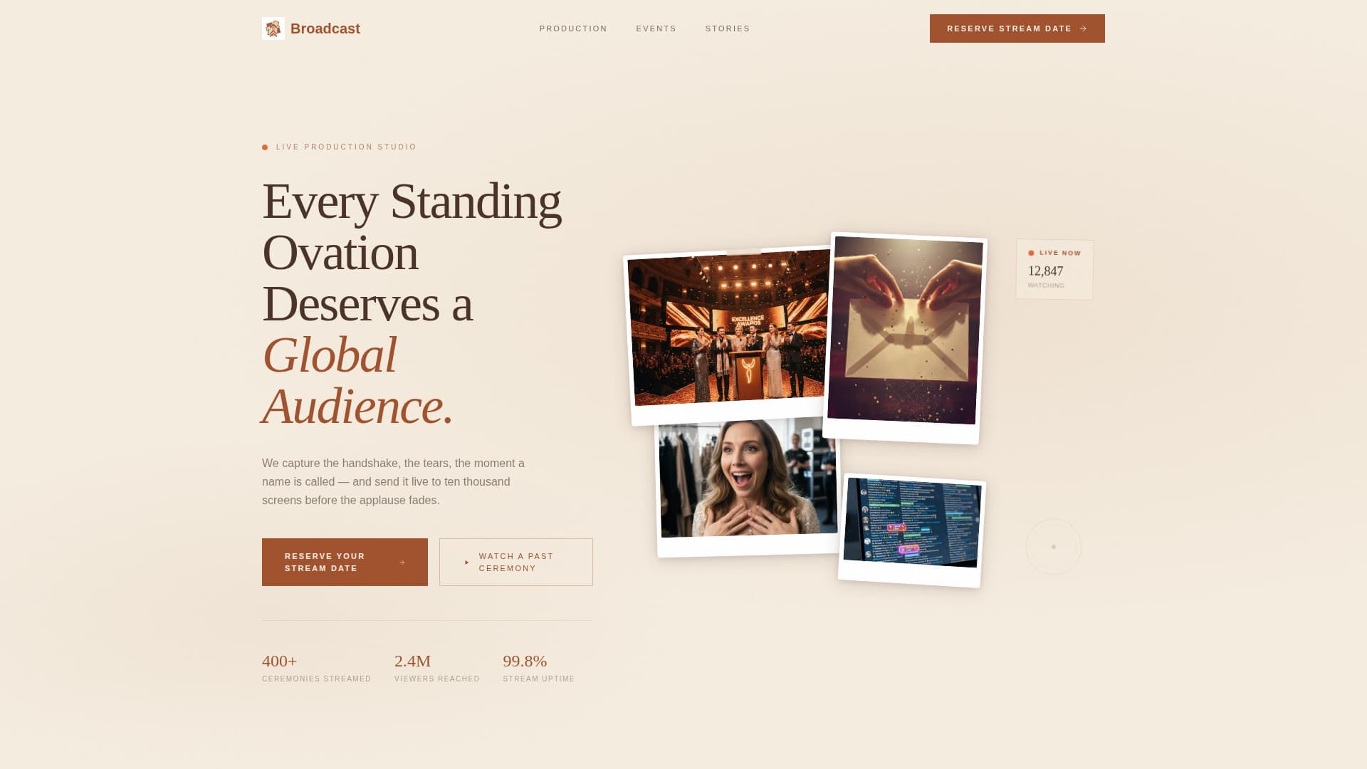 Broadcast - Captivating Awardsceremony Landing Page Template