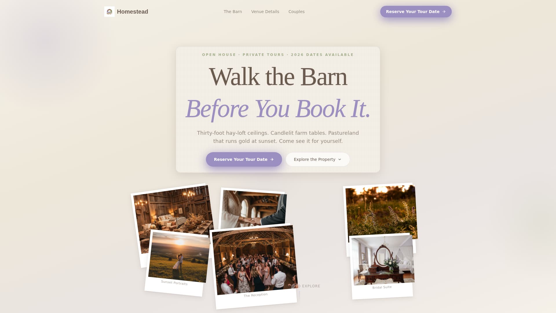 Homestead - Enchanting Barnvenue Landing Page Template