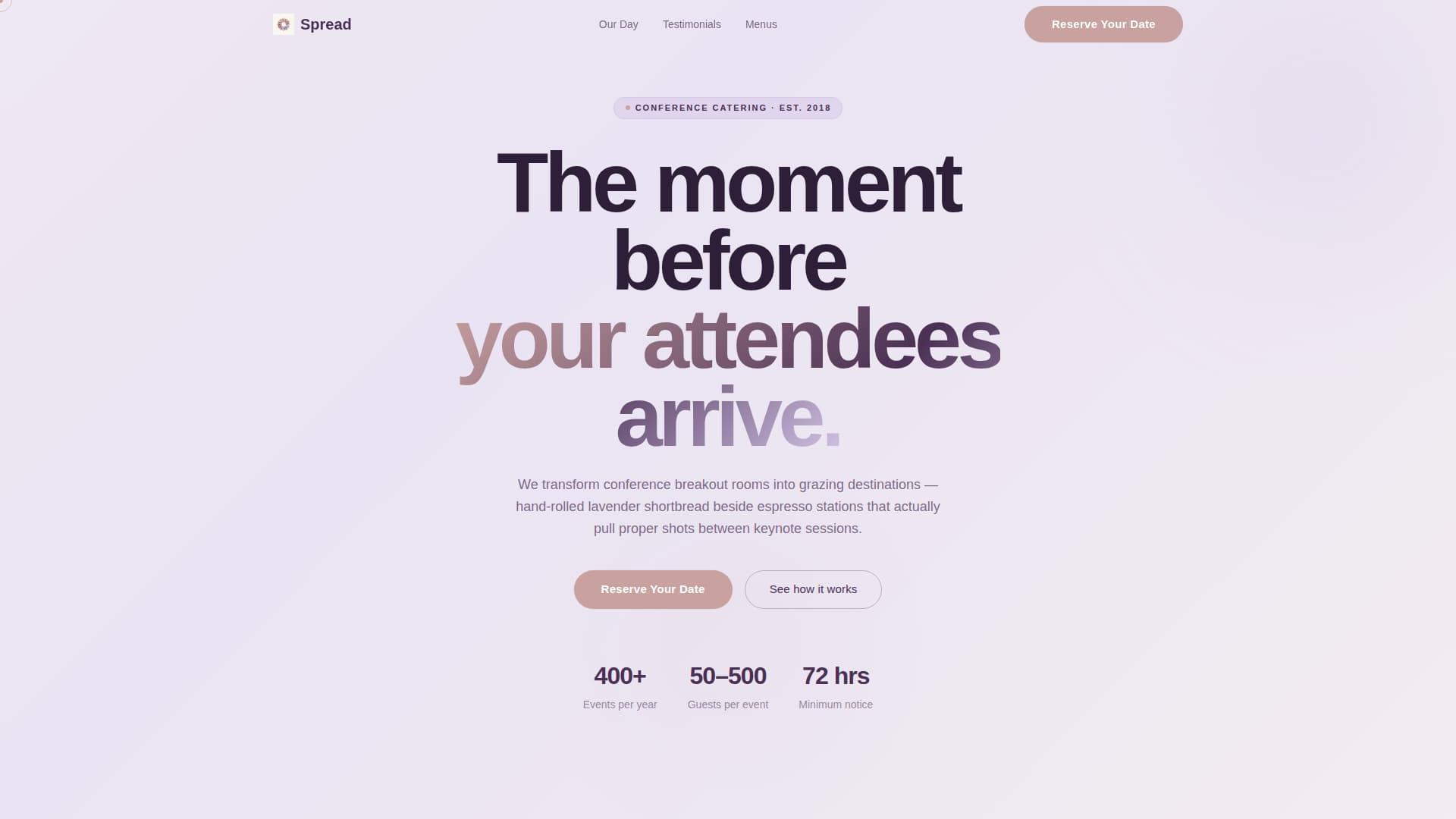 Spread - Elegant Conferencecatering Landing Page Template