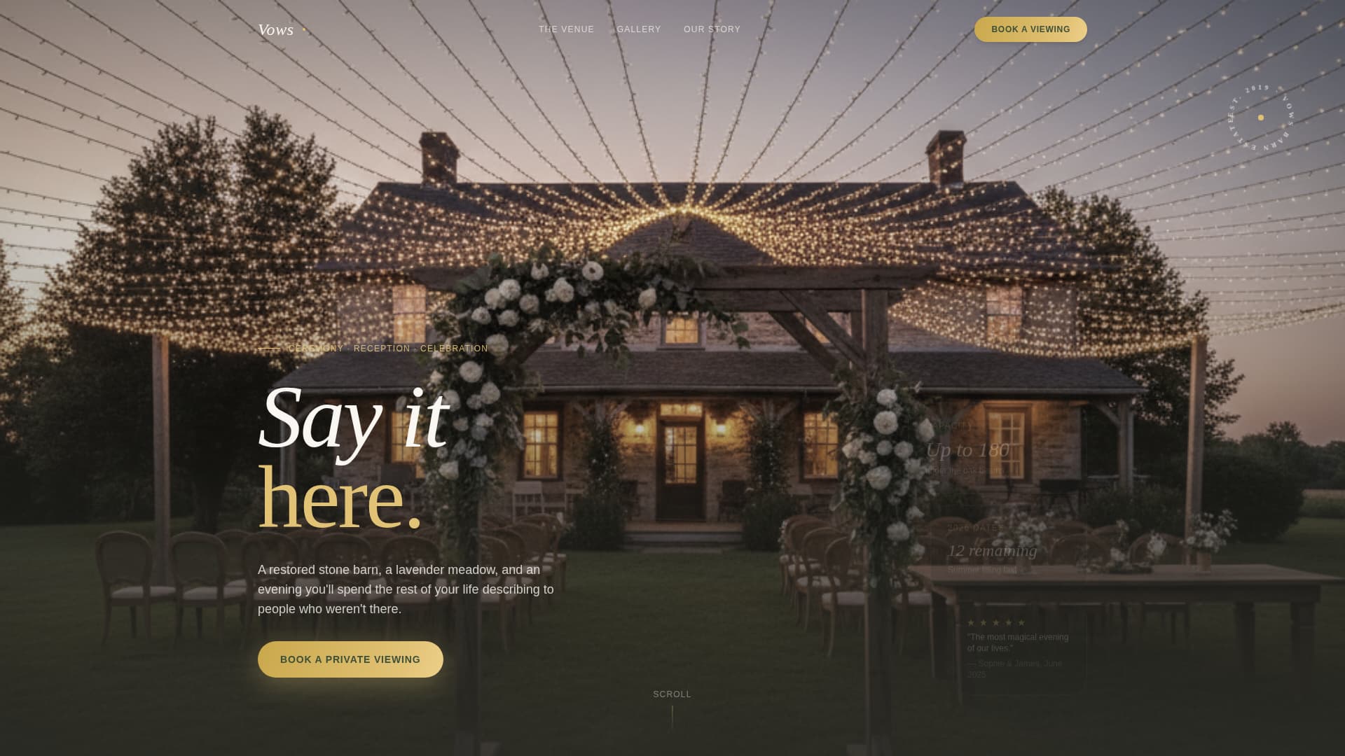 Vows - Enchanting Weddingvenue Landing Page Template