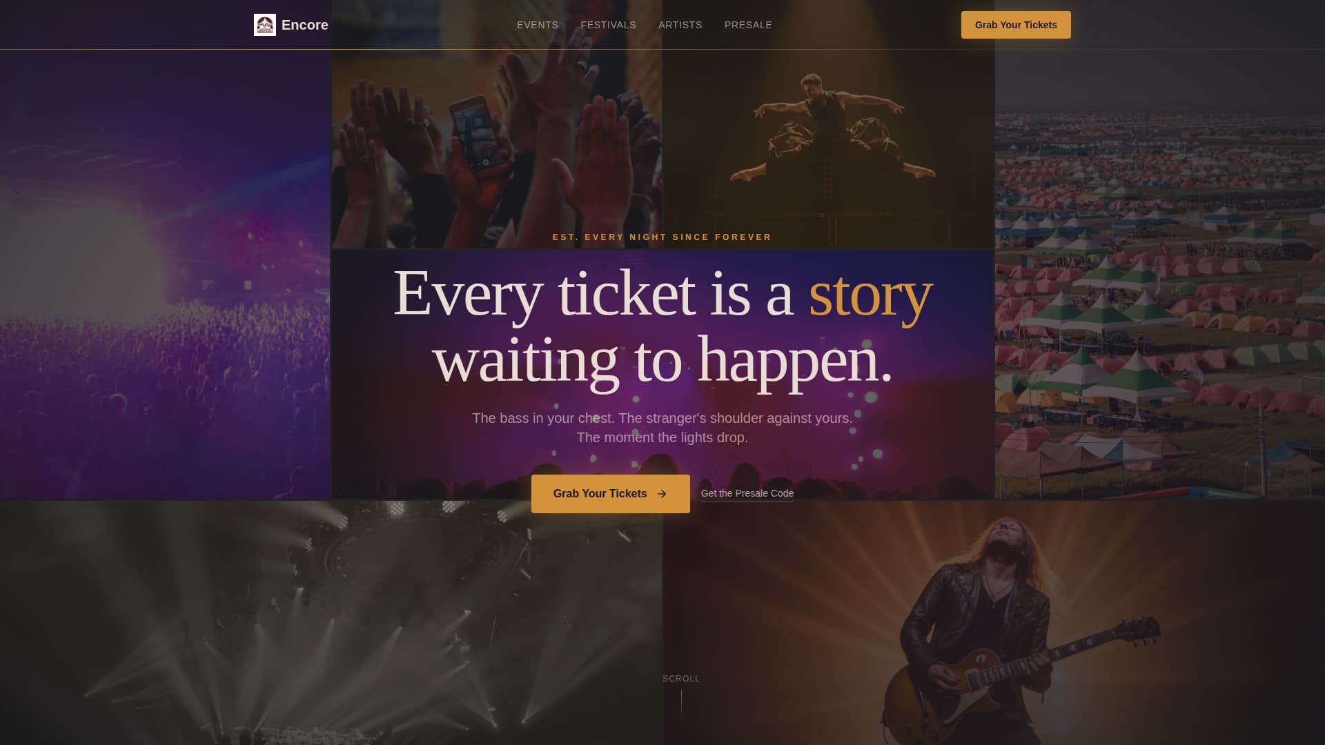 Encore - Immersive Ticketing Landing Page Template