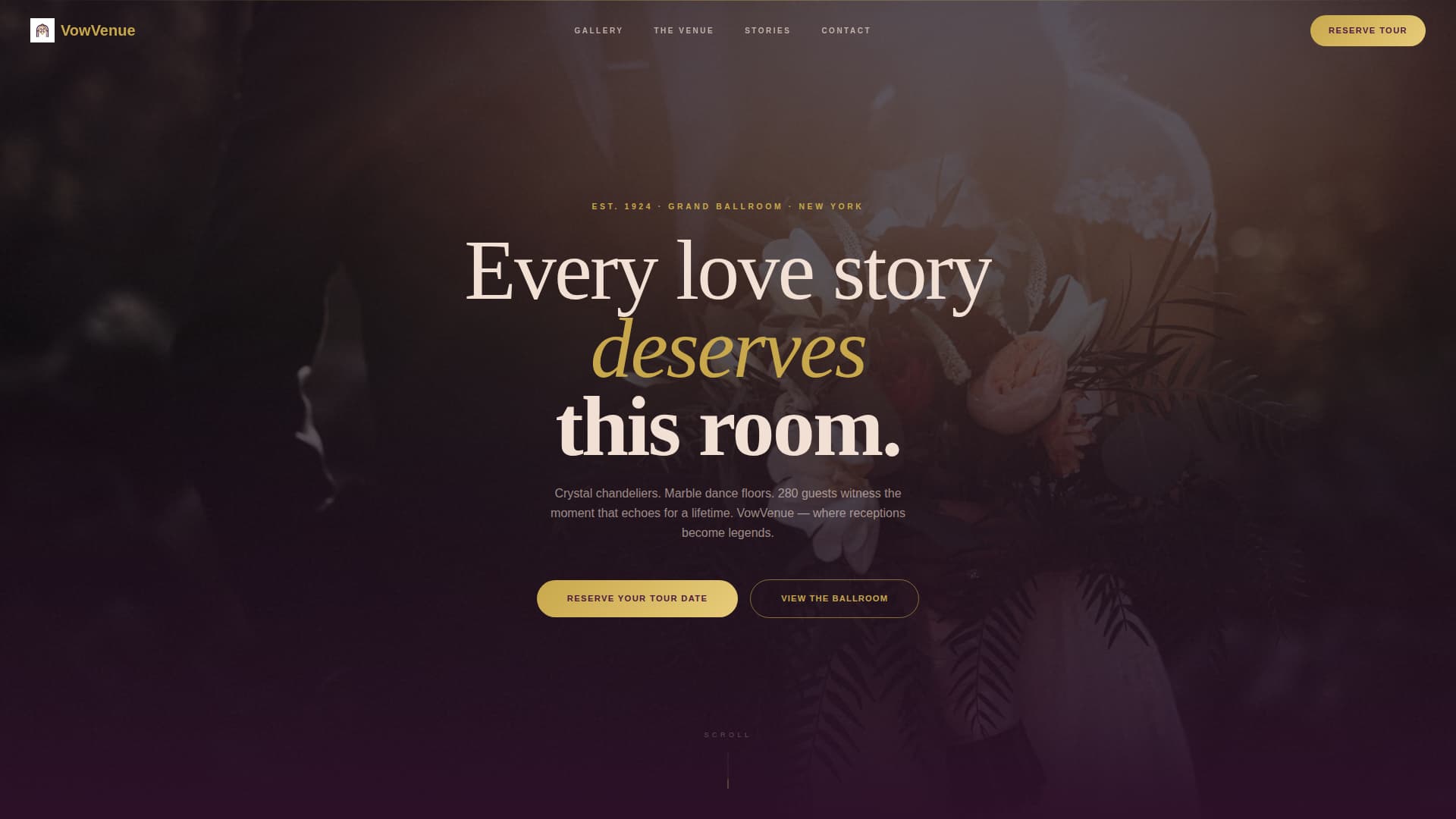 Vow - Elegant Ballroom Landing Page Template