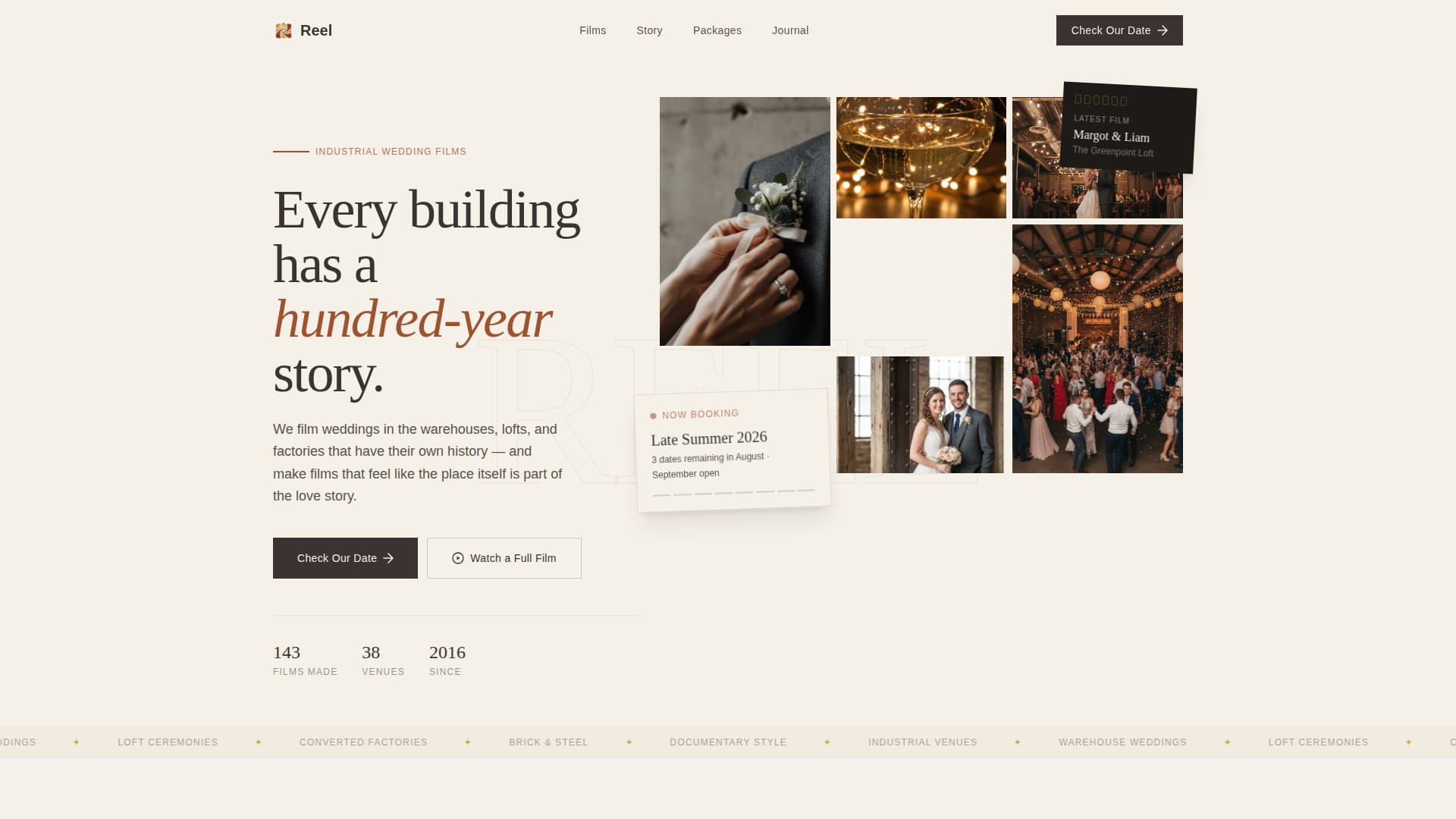 Reel - Cinematic Industrialwedding Landing Page Template