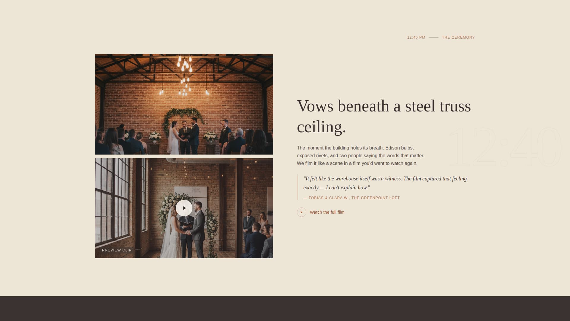 Reel - Cinematic Industrialwedding Landing Page Template
