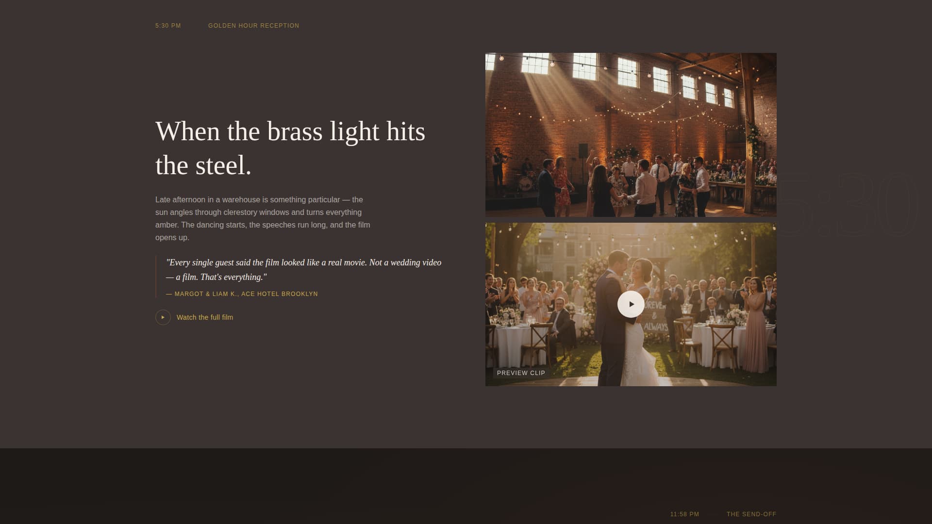 Reel - Cinematic Industrialwedding Landing Page Template
