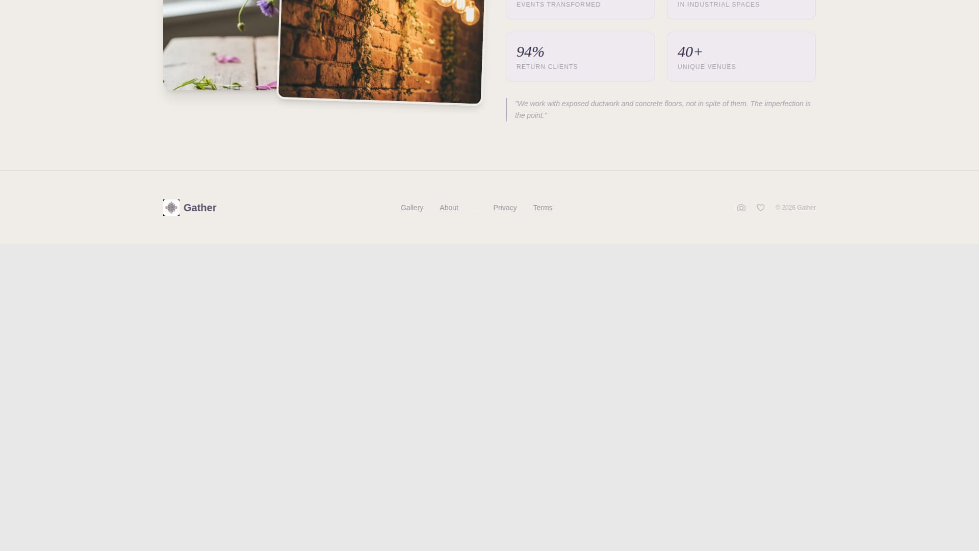 Gather - Enchanting Industrial Venue Landing Page Template