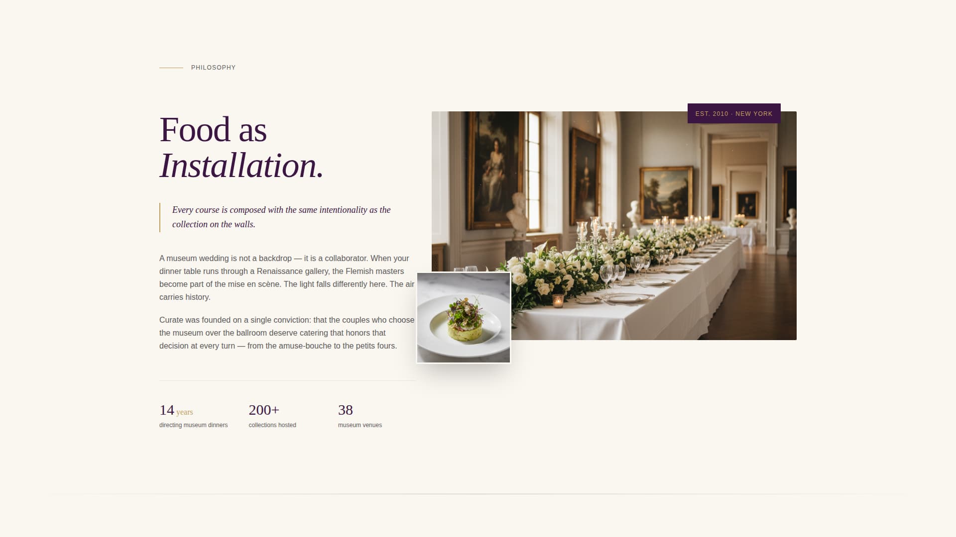 Curate - Luxe Museum Catering Landing Page Template