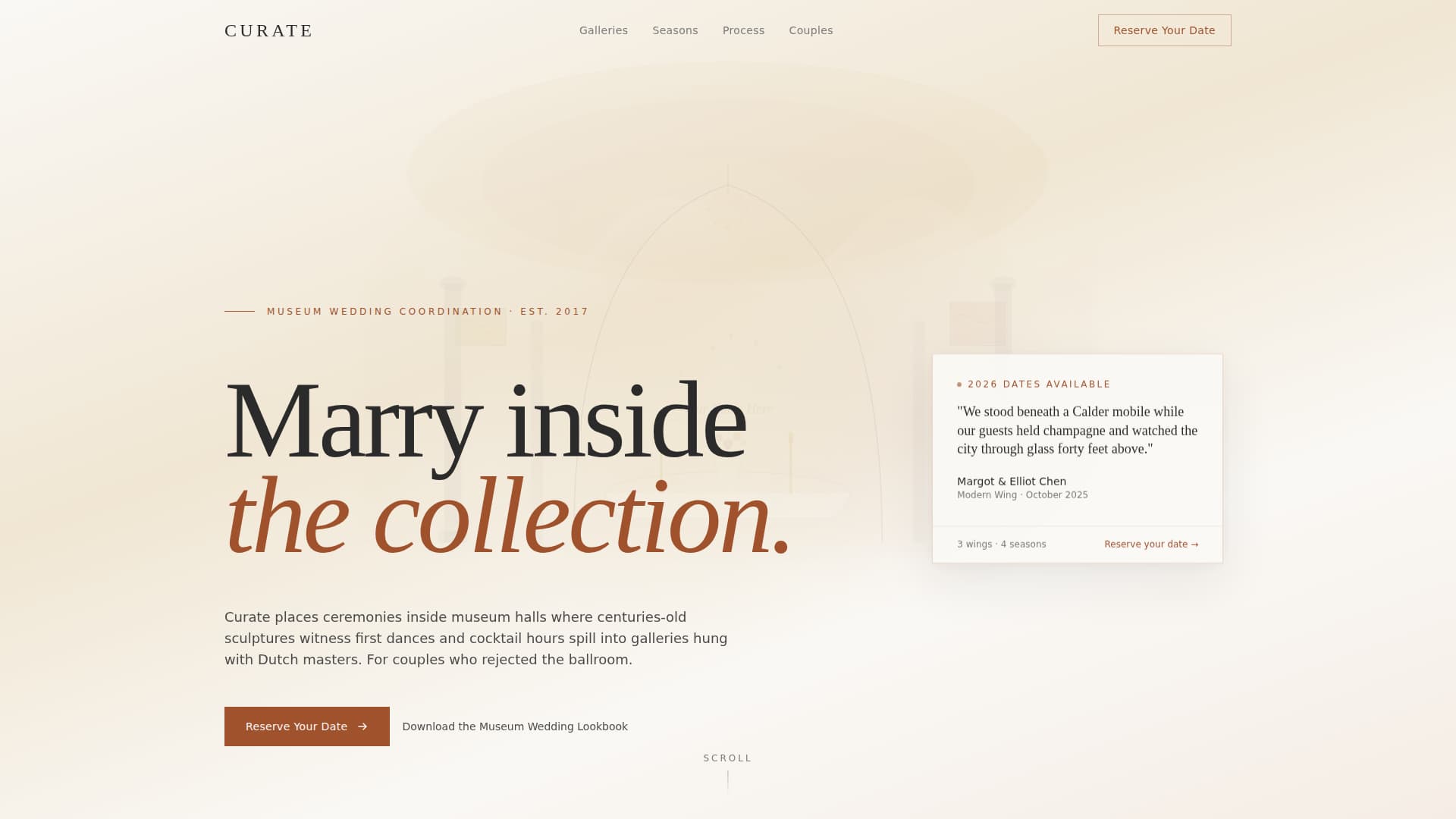 Curate - Luxe Museum Wedding Landing Page Template