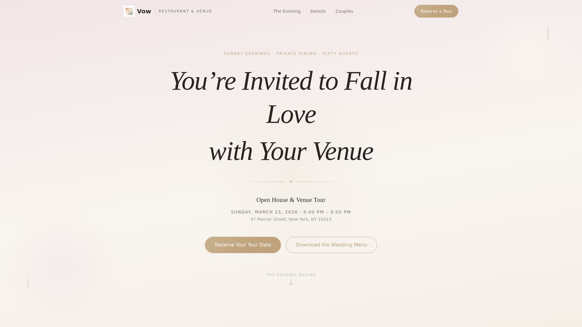 Vow - Enchanting Restaurantwedding Landing Page Template
