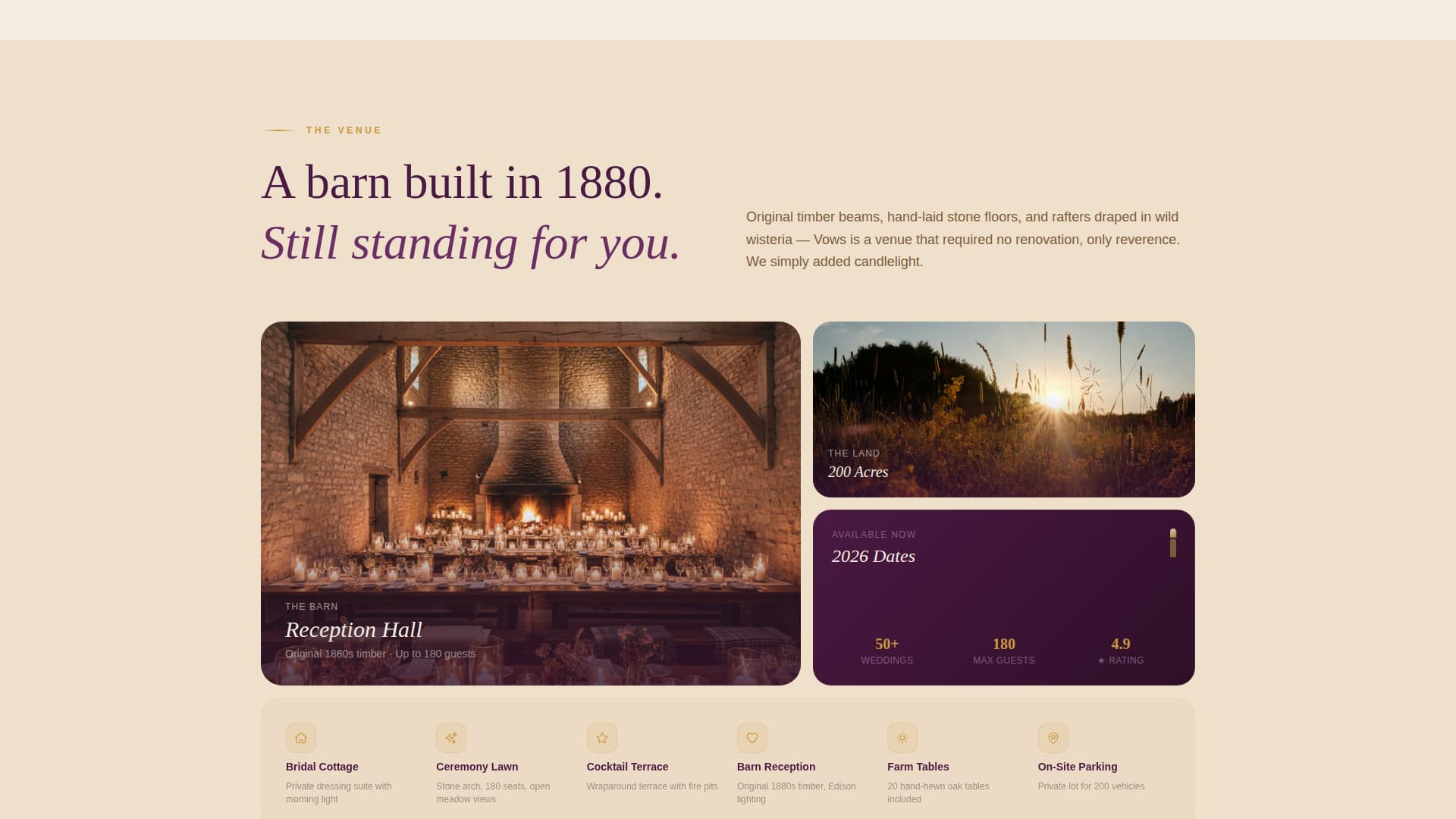 Vows - Enchanting Venue Landing Page Template