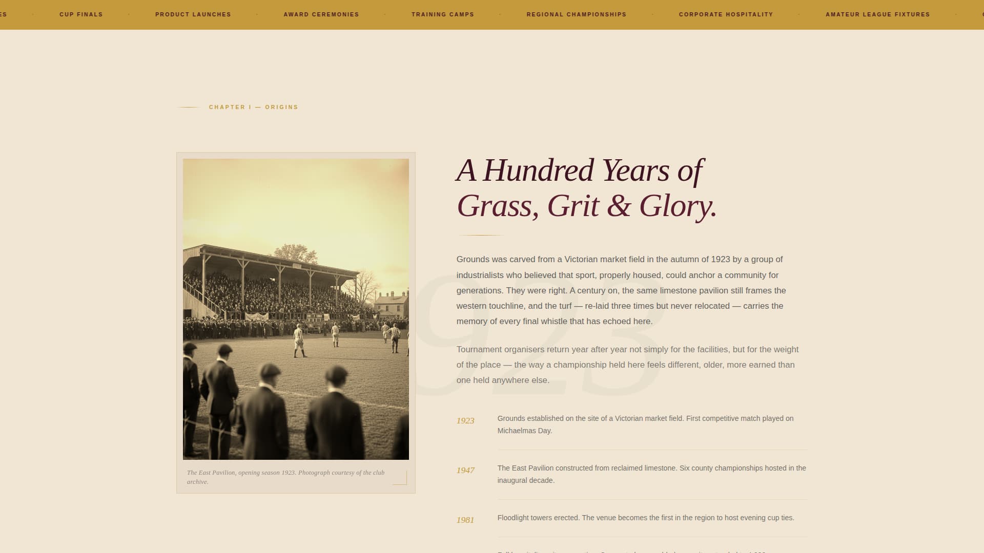 Grounds - Heritage Sportsvenue Landing Page Template