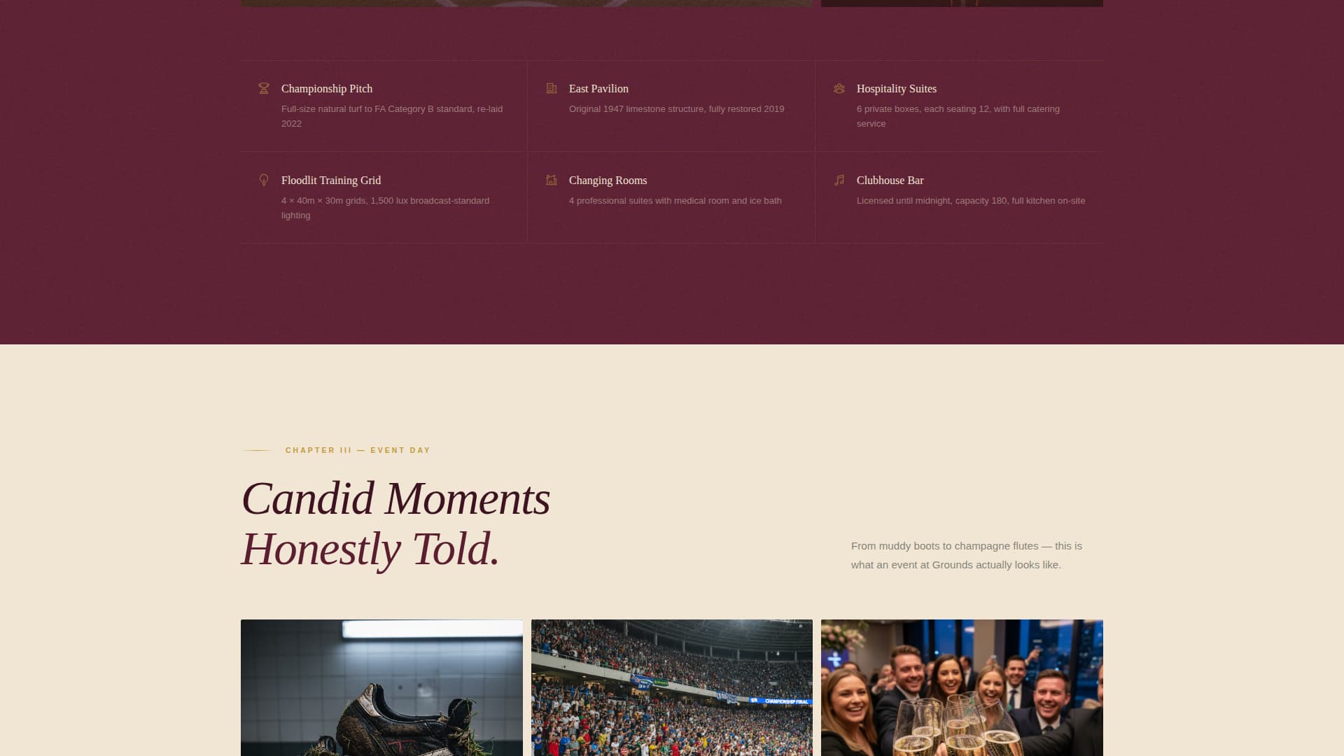 Grounds - Heritage Sportsvenue Landing Page Template