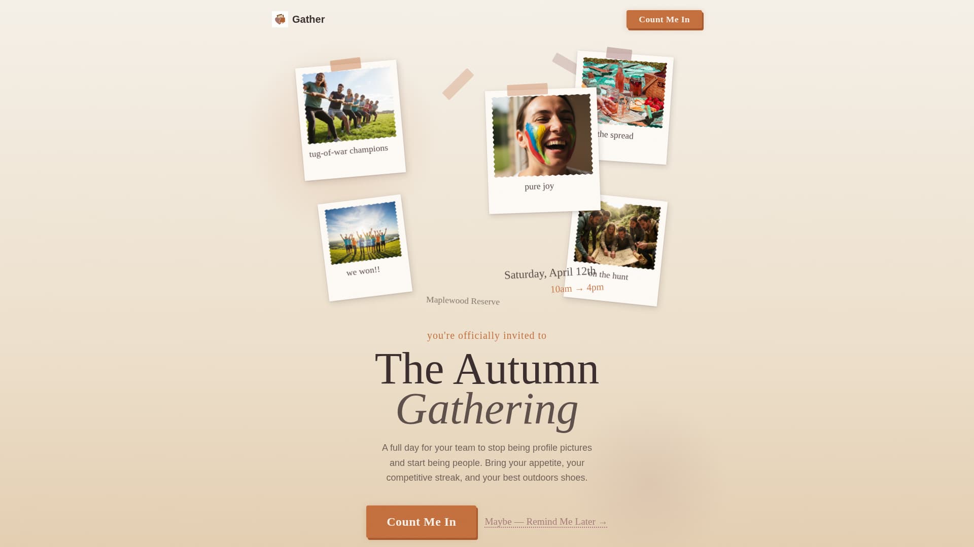 Gather - Heartfelt Teambuilding Landing Page Template