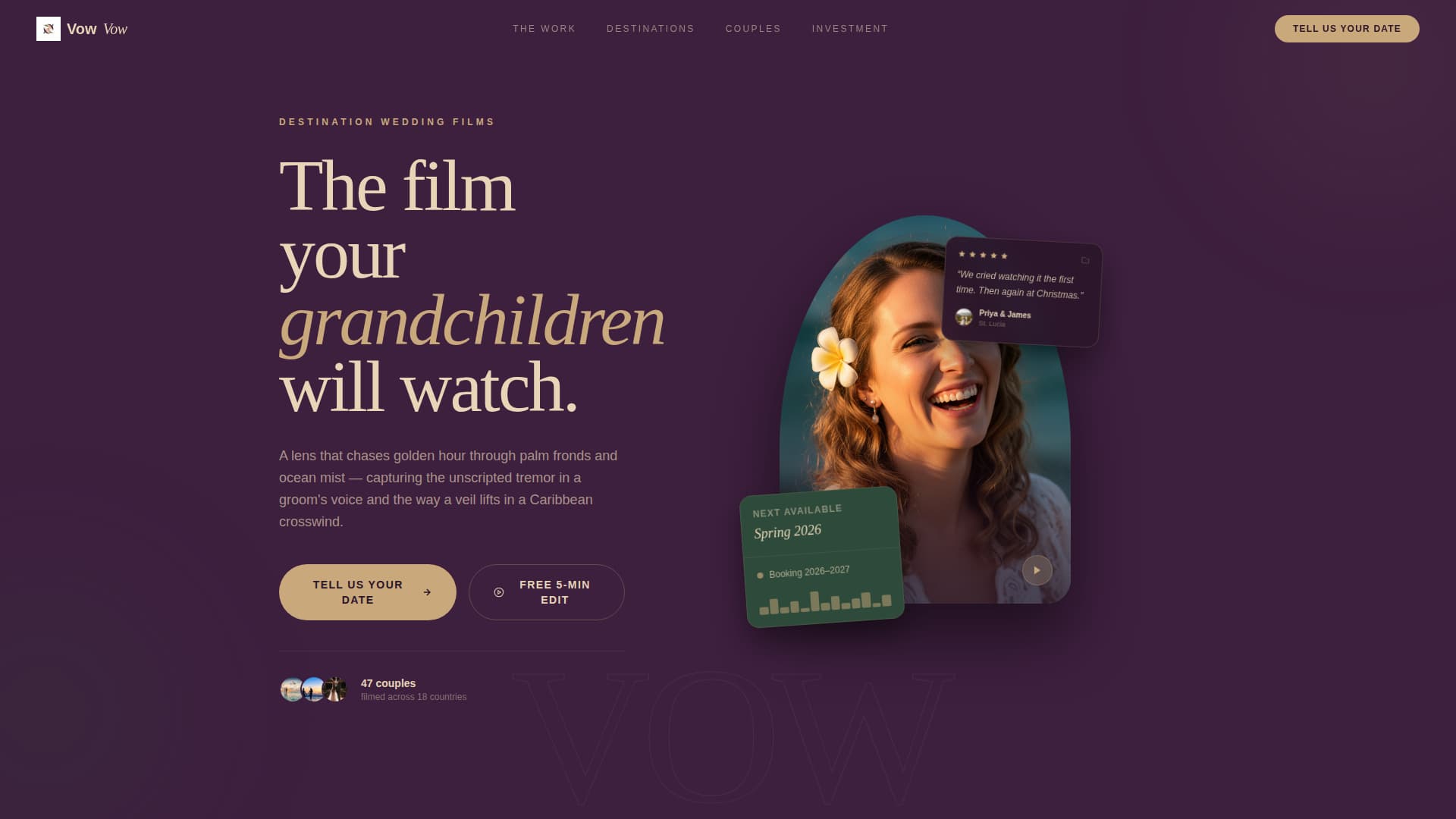 Vow - Cinematic Destinationwedding Landing Page Template
