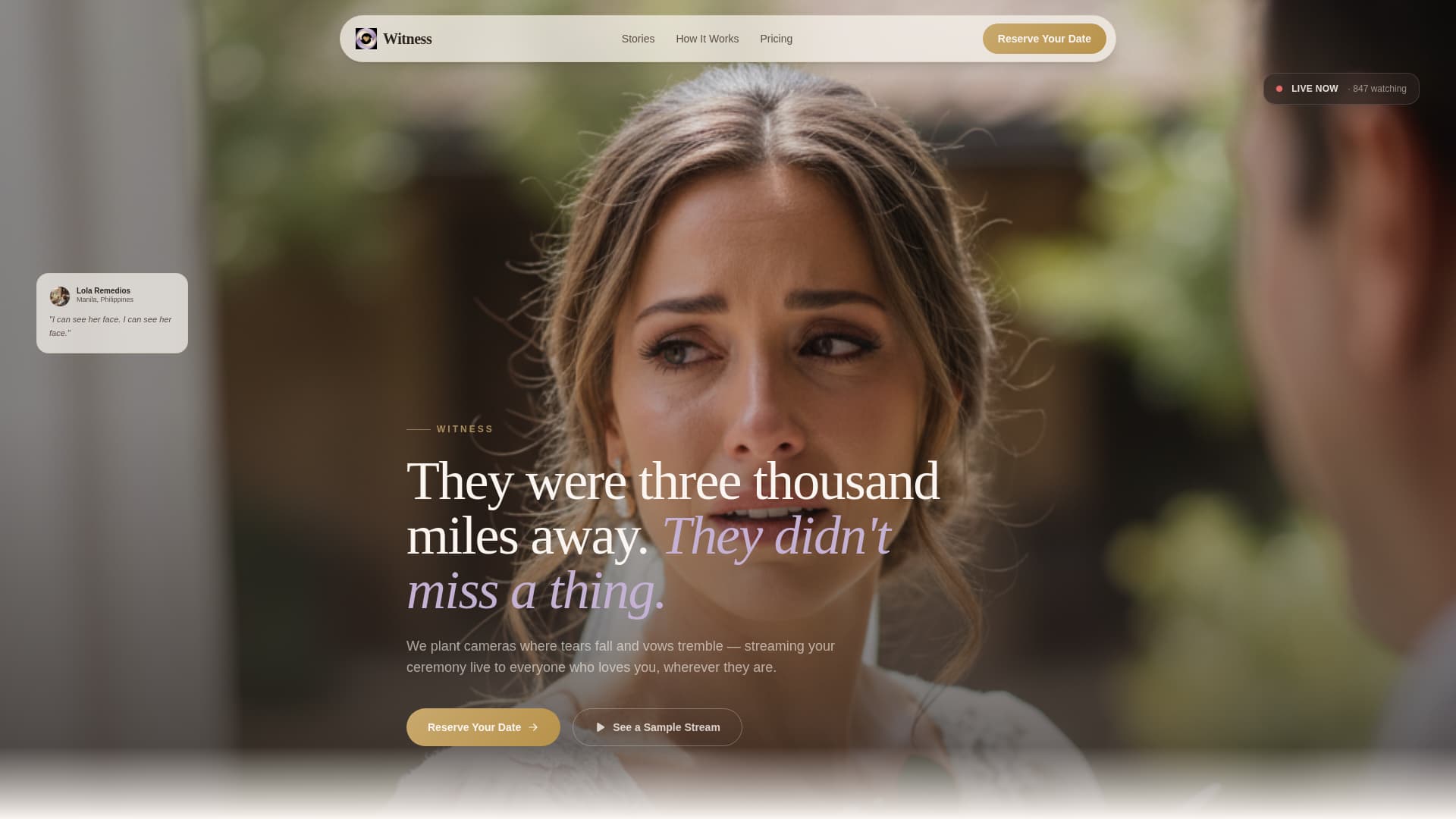 Witness - Heartfelt Streaming Landing Page Template