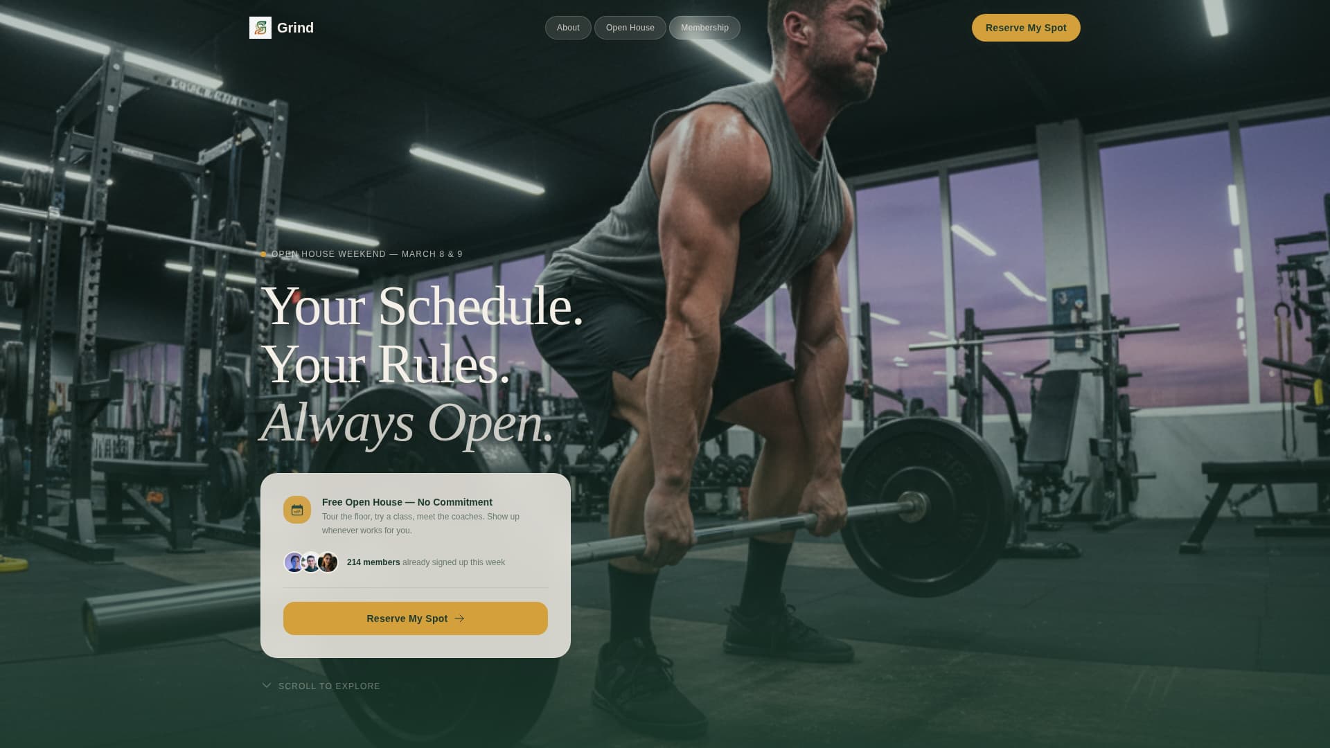 Grind - Alwaysopen Gym Landing Page Template