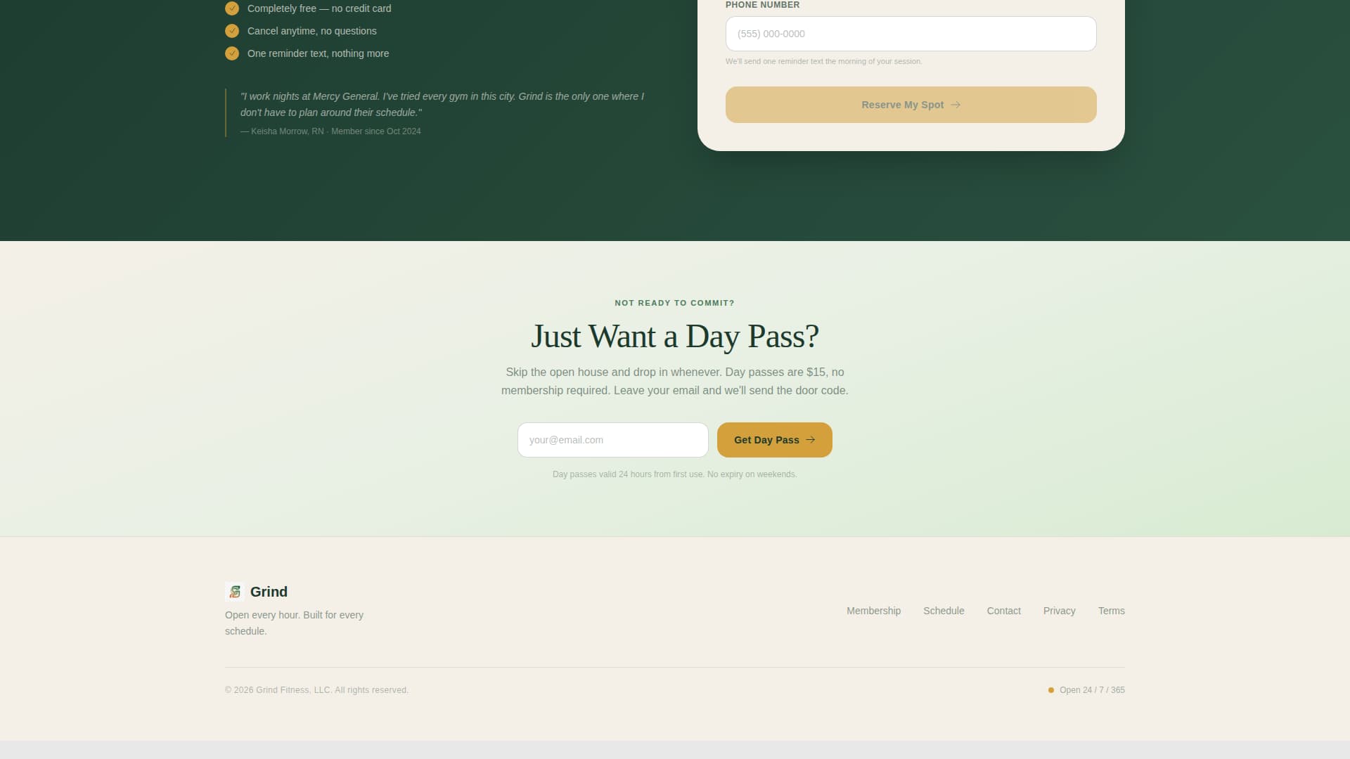 Grind - Alwaysopen Gym Landing Page Template