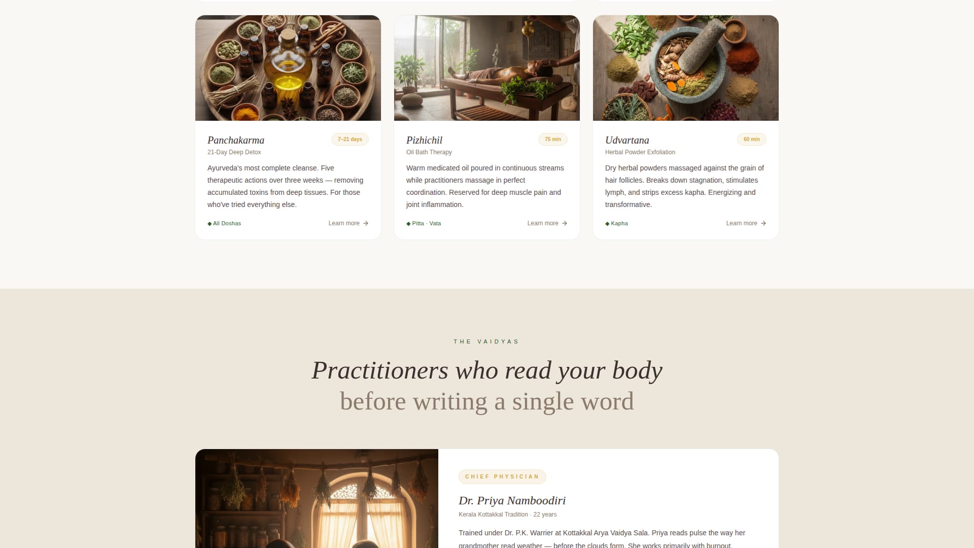 Dosha - Personalized Ayurvedic Landing Page Template