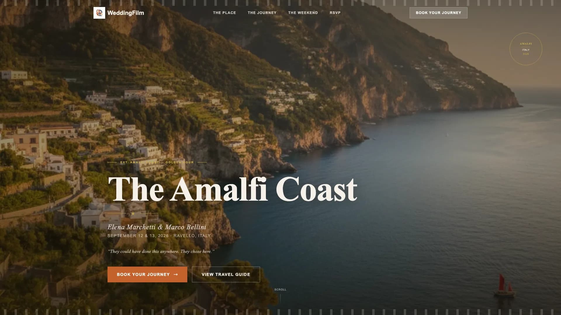 Wanderlust - Cinematic Destination Wedding Landing Page Template