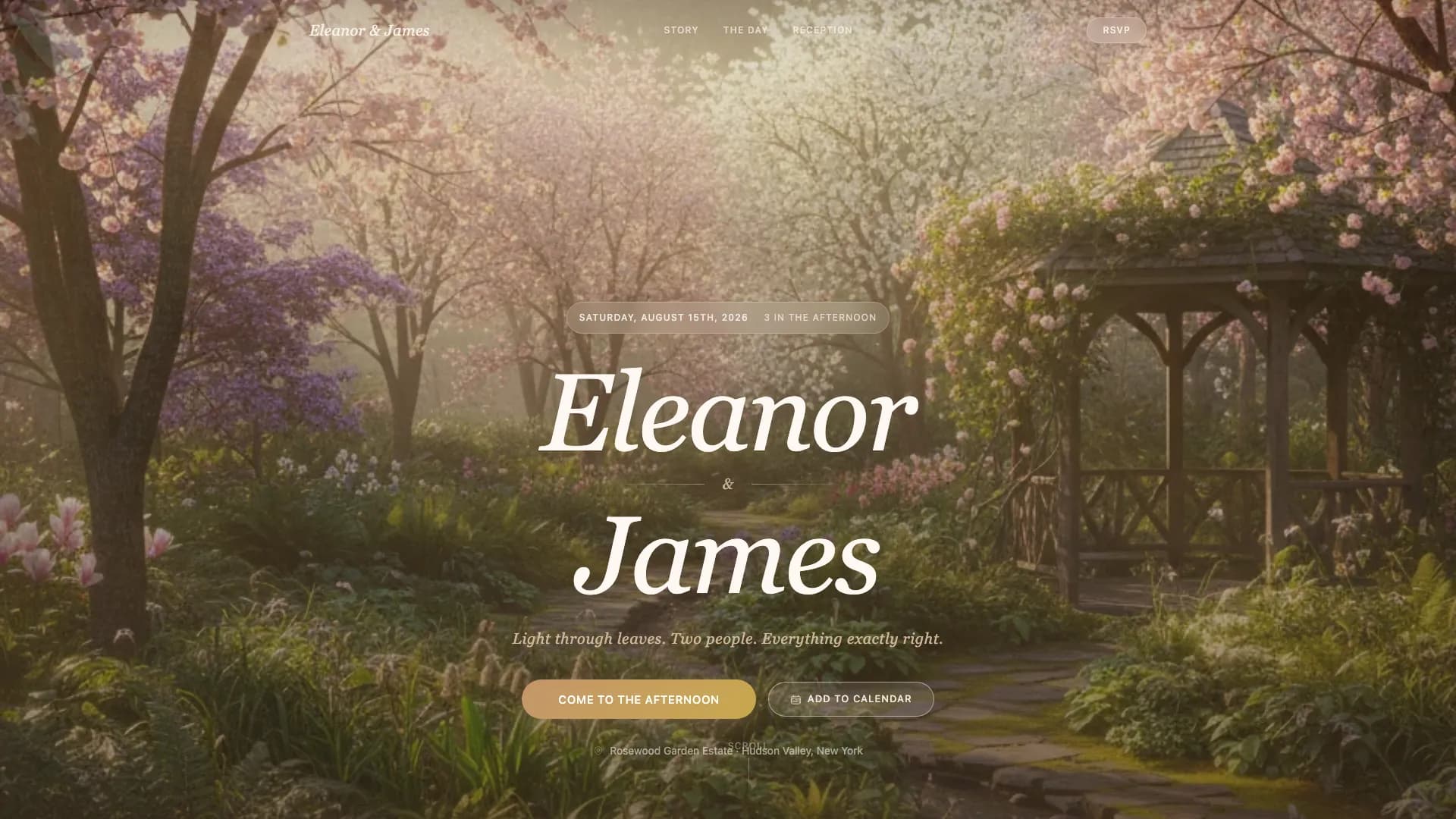 Garden - Golden Hour Watercolor Wedding Invitation Landing Page Template