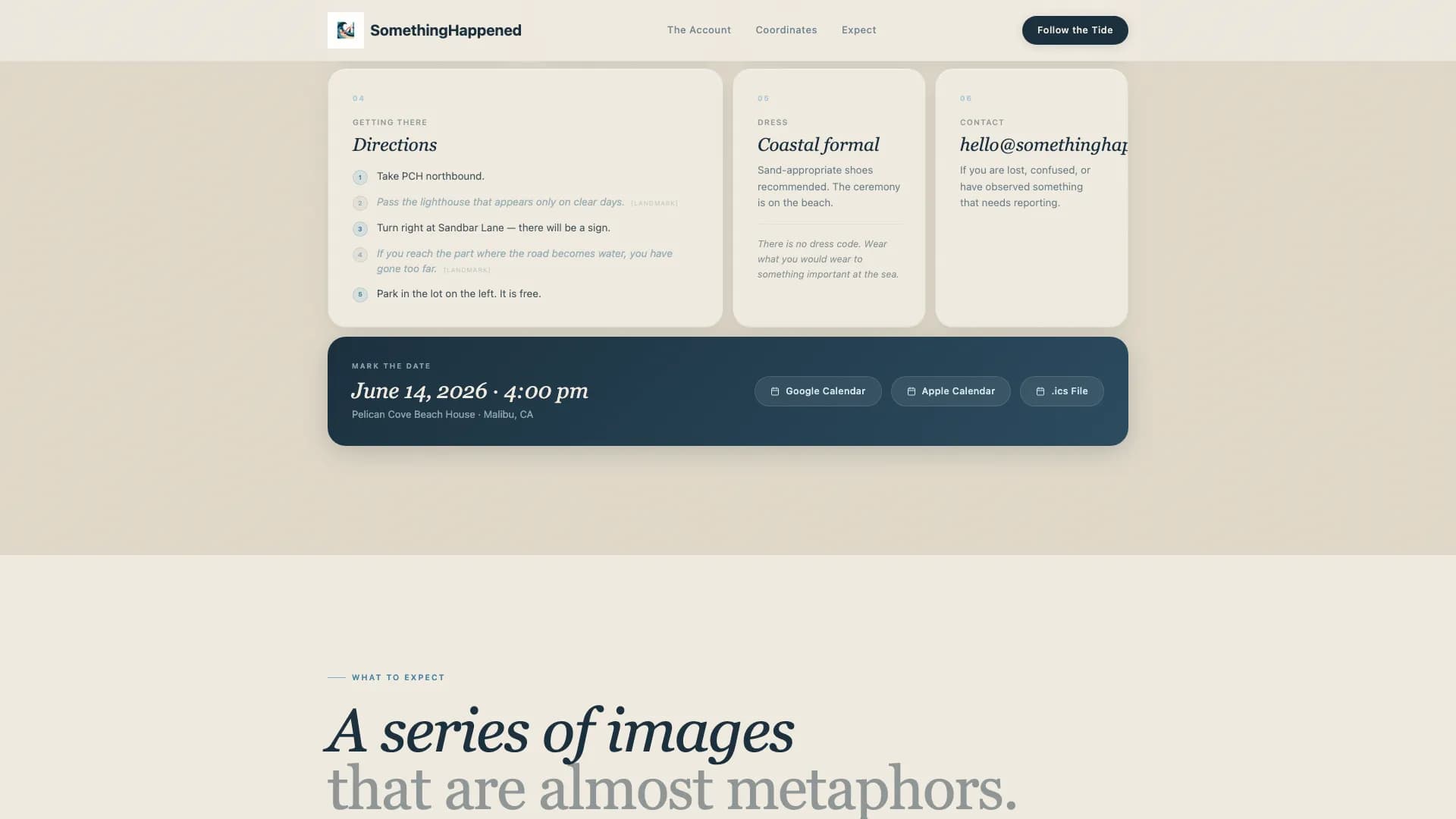 Seascape — Poetic Destination Wedding Landing Page Template